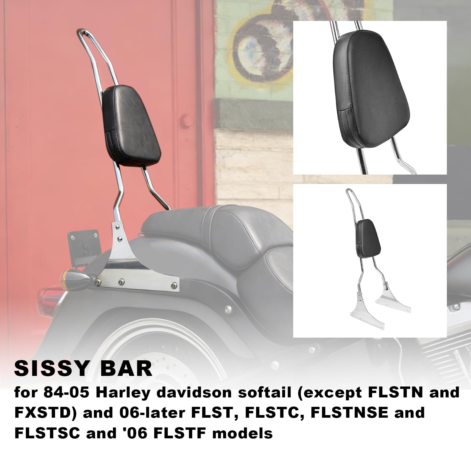 Dossier de moto Softail Fat Bob Sissy Bar compatible avec Harley Davidson Heritage Softail FXSTC FLSTC Springer FLSTS Fat Boy EFI FLSTF 76,2 cm de haut dossier arrière passager amovible
