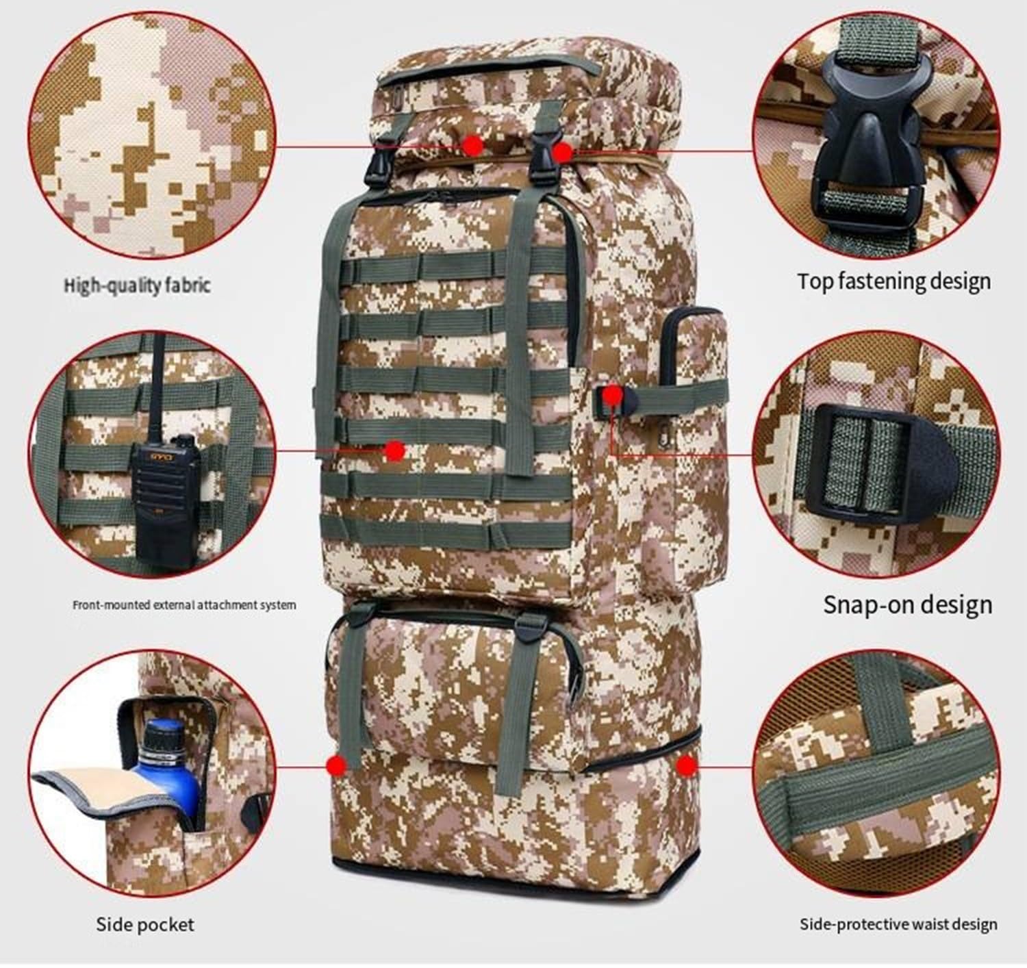 Zaino Tattico Militare Resistente Da 100 Litri Di Campeggio Zaino Da Viaggio Per Sport All'aria Aperta Di Grande Capacità Per Caccia Viaggi Di Lavoro Arrampicata Pesca Alpinismo,Escursionismo E