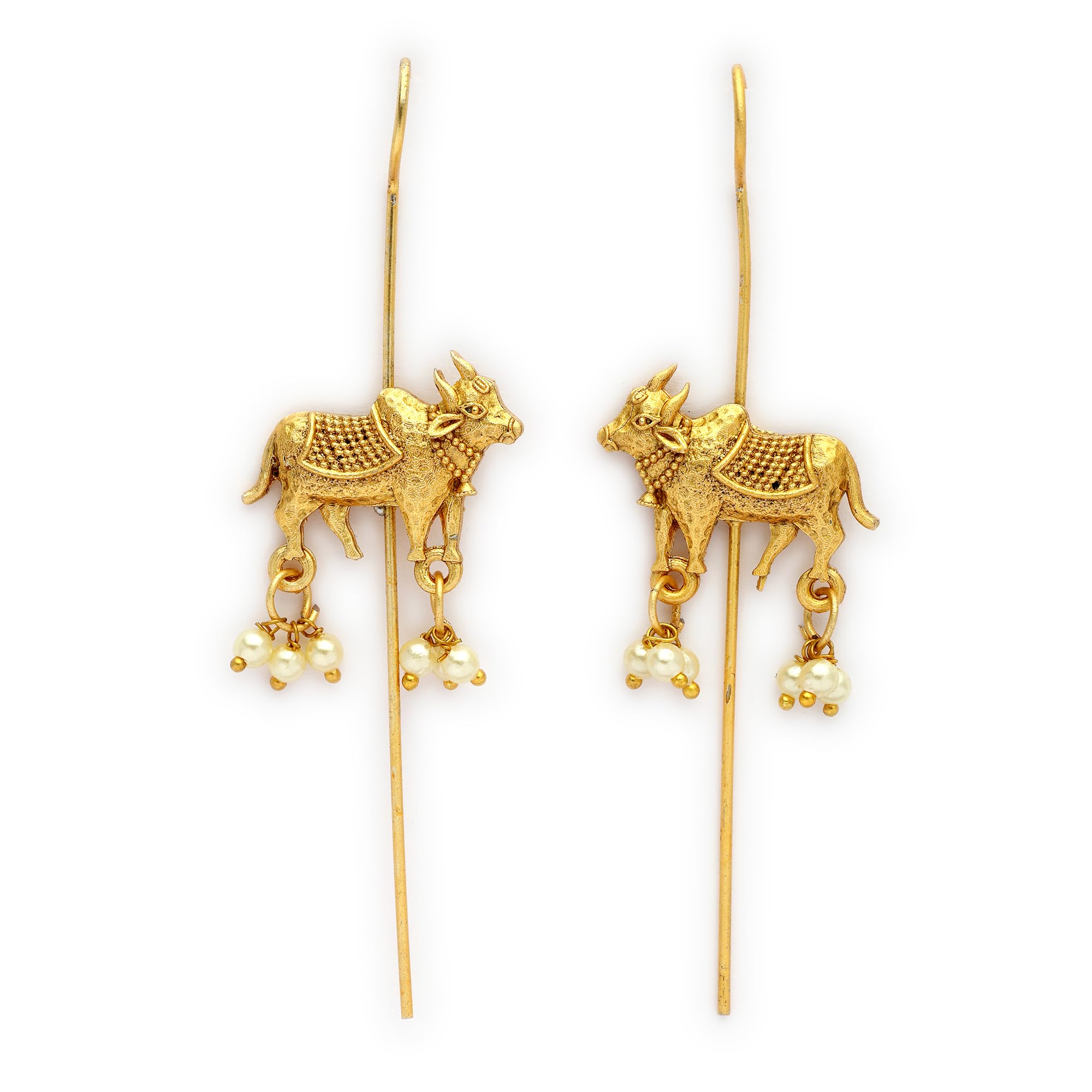 Zeneme Gold Plated Floral Drop Earrings Traditional Teardrop Stone Ethnic Ear Climber Ethnic Statement Earcuff Style Jew