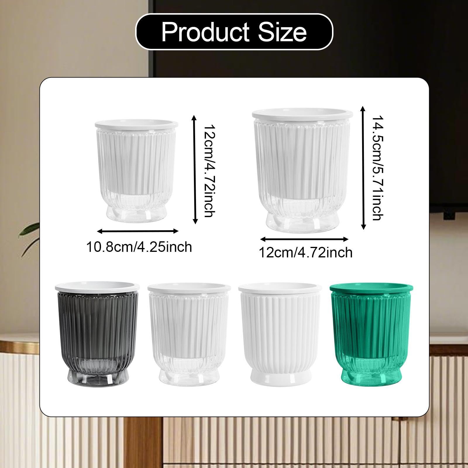 5 Jardinières à Arrosage Automatique, Pots de Fleurs, Pots de Plantes Moderne, Fabriqués en Pet PP de Haute Qualité pour, Clear 12x14.5cm