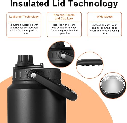 Miniatura 4 de Sursip Jarra de agua aislada de 1 galón con pajilla, botella de agua deportiva grande de acero inoxidable de un galón para viajes, senderismo,