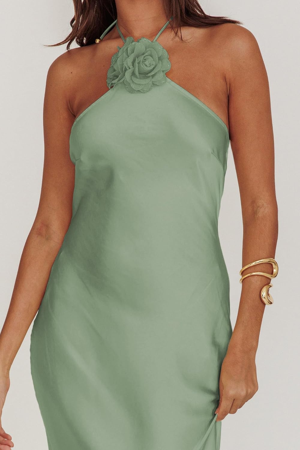 Summer Satin Halter Backless Maxi Dresses for Women 2025 Silk Sleeveless Formal Wedding Guest Long Dress - Image 4