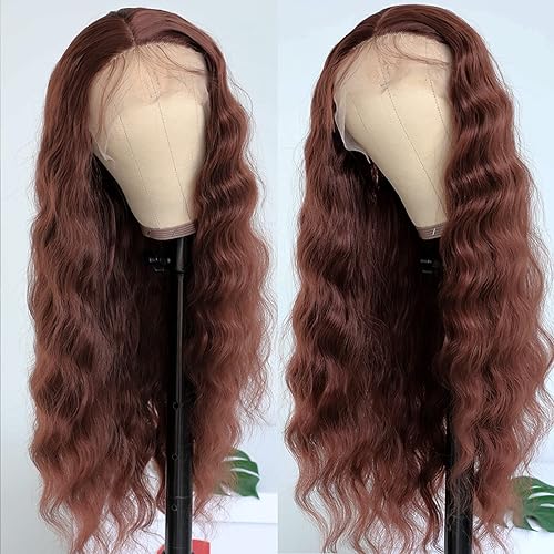 TaBeWay Loose Wave Synthetic Lace Front Wig Reddish Brown Color Heat Resistant Synthetic Glueless Lace Hair Wig for Fashion Women