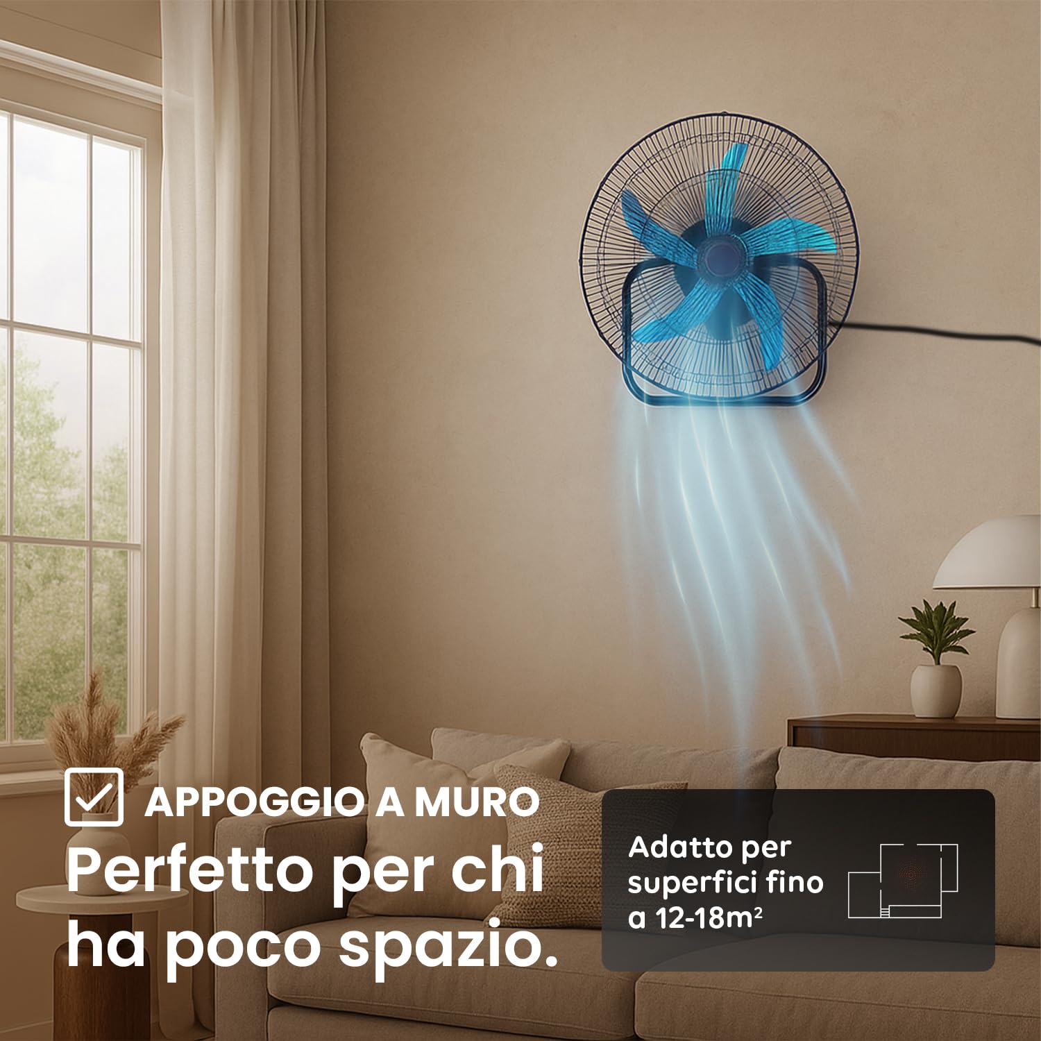 Wintem - Ventilatore 3 in 1 da Tavolo, Parete o Piantana con Oscillazione, Struttura in Acciaio, 50W, Altezza Regolabile, 3 Velocità e Pale da 50 cm per Raffrescamento Versatile