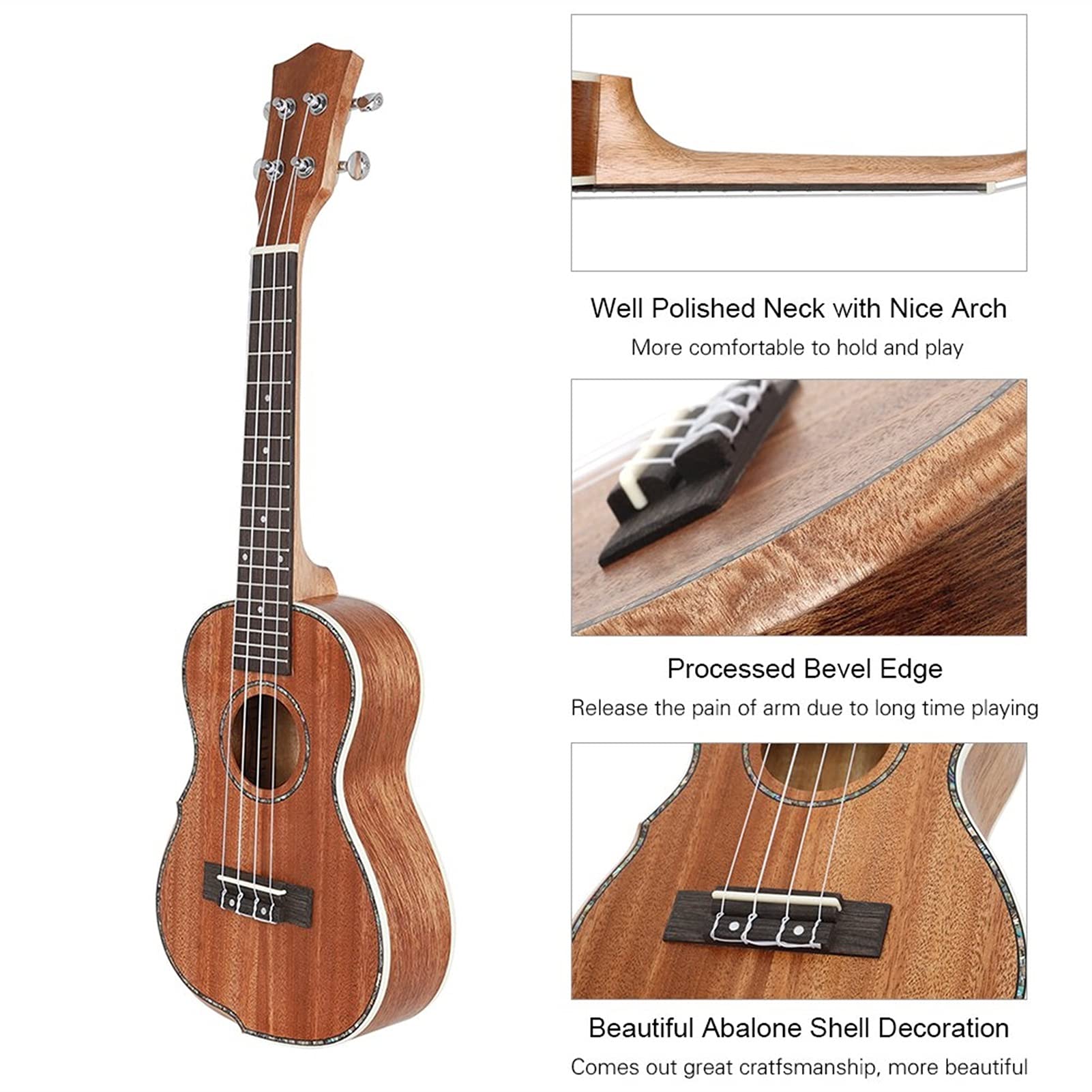 Ukulele Bausatz Konzert-Ukulele 23inch Ukulele Sperrholz Körperbau Holzbrücke Mit Gig Bag Saiten Capo Reinigungstuch Strap
