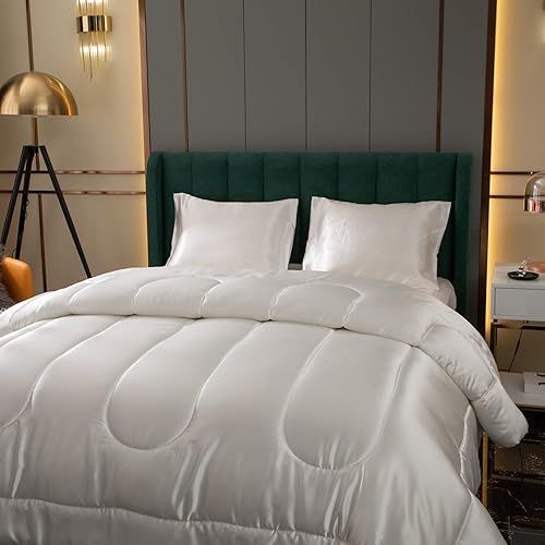 Miniatura 3 de Juego de edredón sedoso de 3 piezas, edredón de satén sedoso de 300 GSM, edredón de plumón alternativo relleno suave, 1 edredón y 2 fundas de