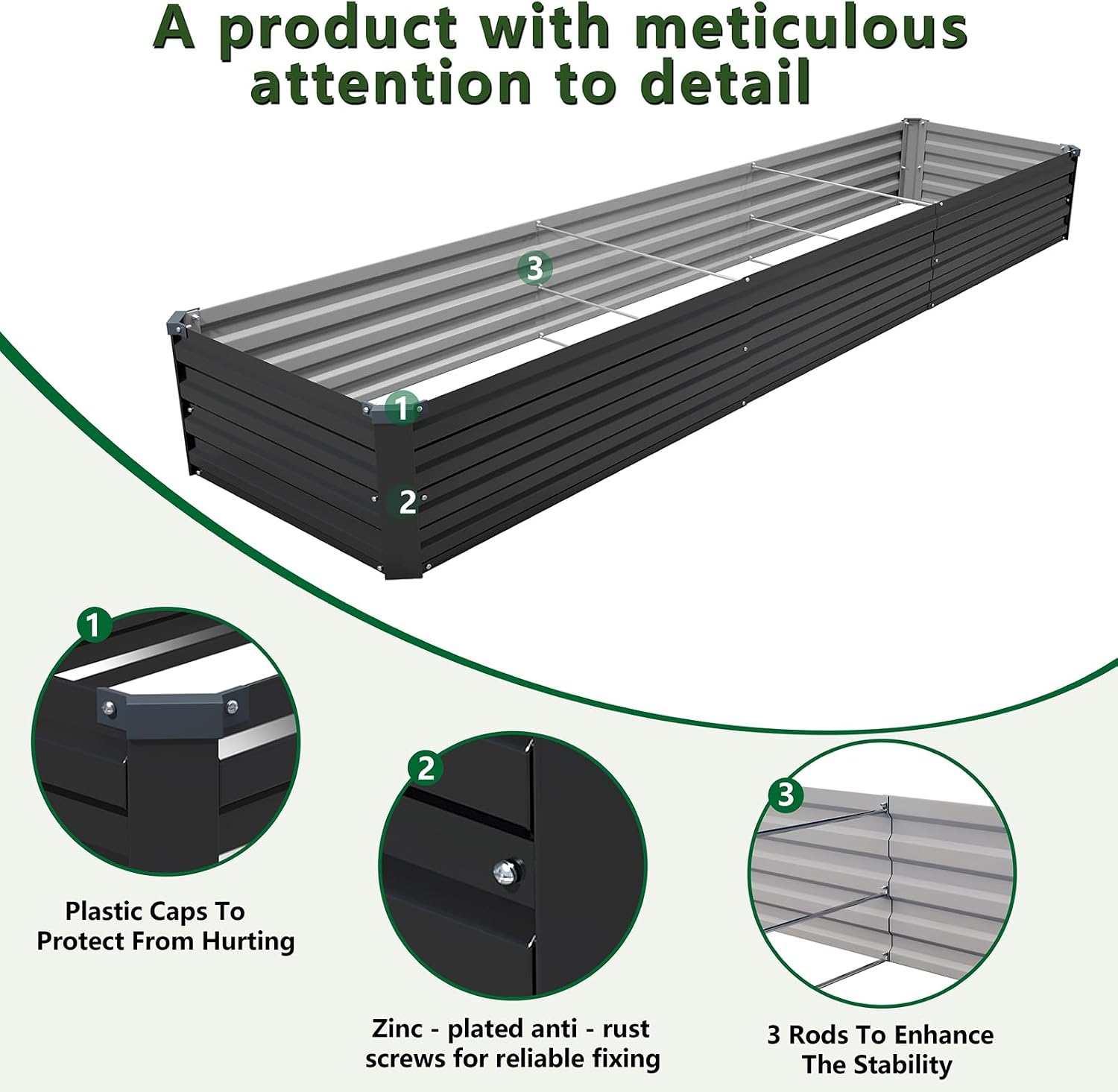 12×2×1FT(2PCS) Galvanized Raised Garden Bed Kit Metal Planter Boxes,Large Outdoor Planters Garden for Planting Vegetables,Flowers,Herbs -Black