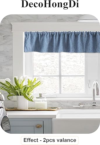 Miniatura 7 de Cenefas para Ventana Paquete de 2, Solo cenefas de cocina, Cortinas Cenefa Opacas con Textura de Lino Estilo de Granja, 104 pulgadas de Ancho (52x10