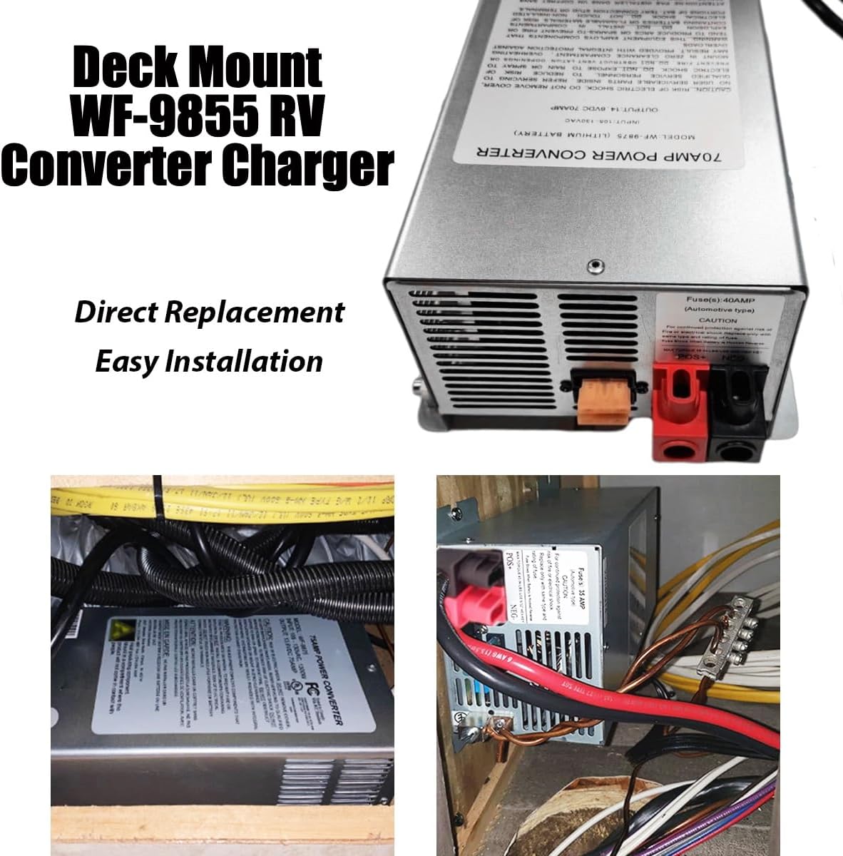 WF-9855 55 Amp RV Converter Charger, Deck Mount RV Power Converter for Lead-Acid Battery, Replacement for RV Camper Trailer WF-9800 Series