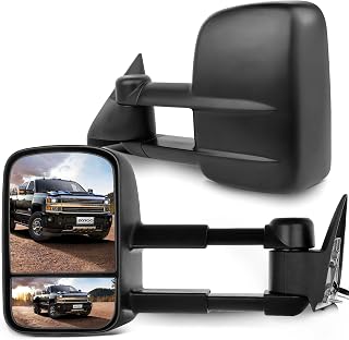 SCITOO Power Adjustable Towing Mirrors for 1988-2000 Chevy GMC C/K 1500/2500/3500 Black Manual Telescoping Foldable