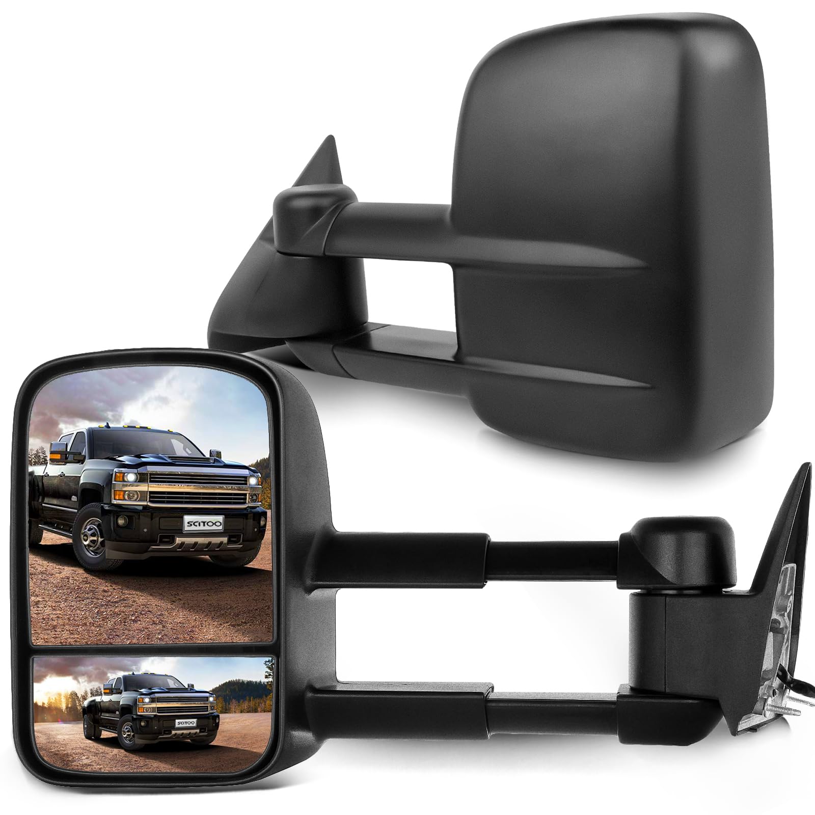 SCITOO Towing Mirrors fit for Chevy for GMC Exterior Accessories Mirrors fit for C1500 C2500 C3500 K1500 K2500 K3500 1988-1998 with Convex Glass Power Adjusting Manual Telescoping