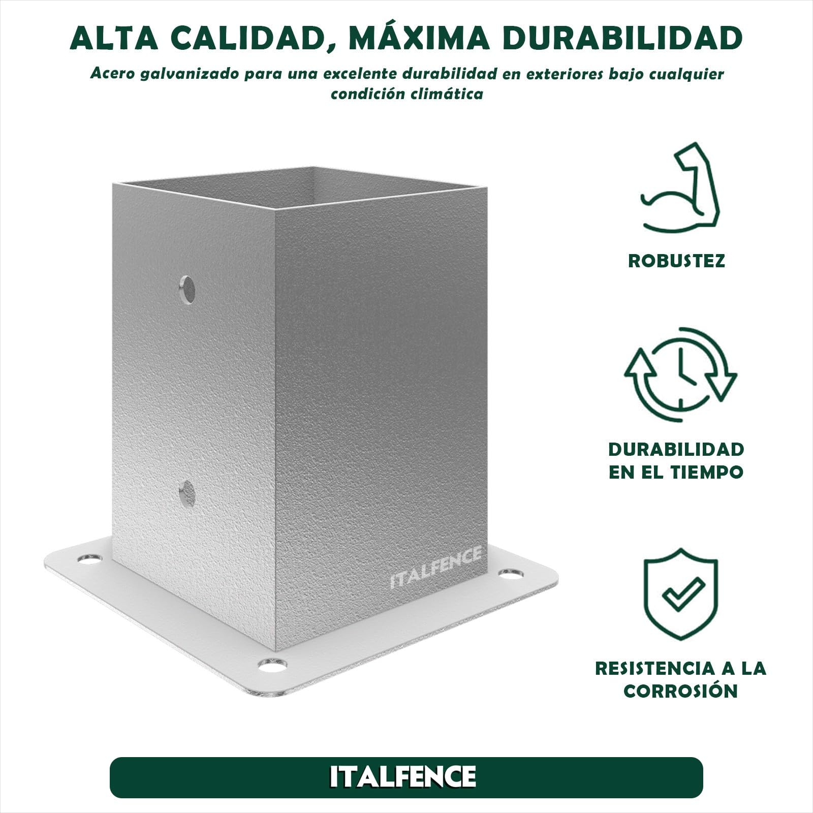 Soporte para poste de madera cuadrado, galvanizado [121x121mm, 10 piezas]