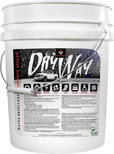 DryWay - Sellador de hormigón repelente al agua (5 gal)  Protege caminos  pavimentadoras  pisos de garaje  patios  mampostería exterior de hormigón.