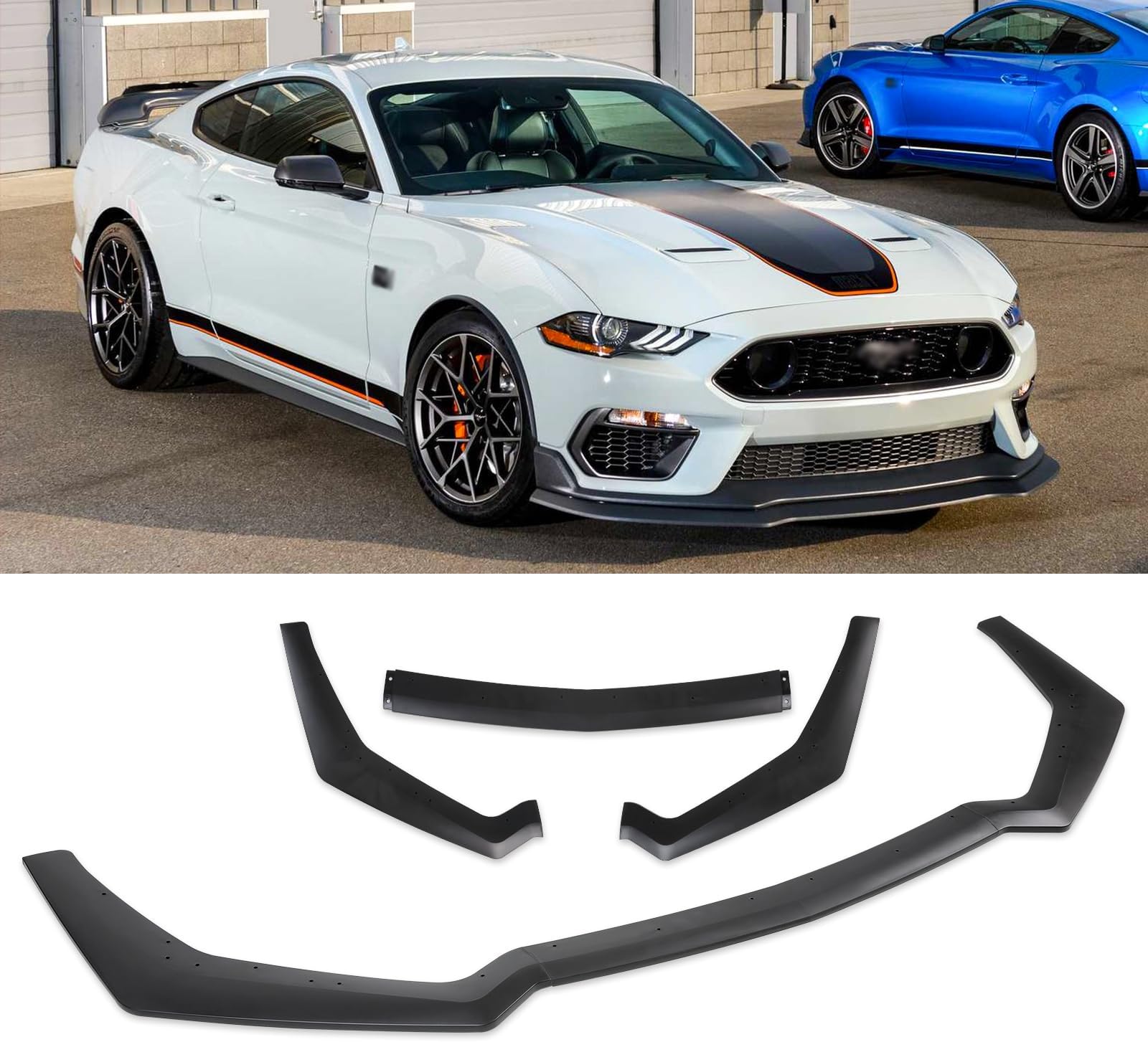 Front Bumper Lip Chin Splitter Spoiler Diffuser Protector Guard Wing Body Kit Air Dam 3pcs Matte Black Front Bumper Lip Compatible with 2018-2022 Ford Mustang Ecoboost GT V8