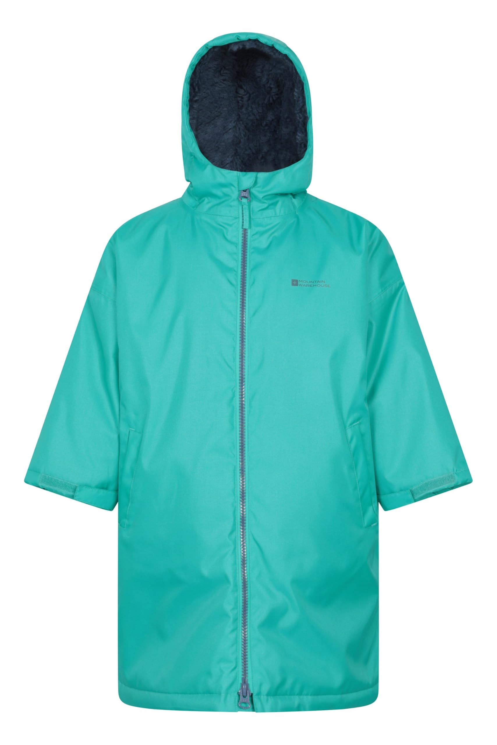 Mountain Warehouse Tidal Kids Waterproof Changing Robe - IsoTherm & Windproof Beachwear with Fleece Lining, For Boys & Girls - Spring Summer, Beach, Swimming Green S