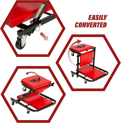 Miniatura 5 de Plegable Z Creeper Red 2 en 1 Creeper y Creeper Estructura de cuero Silla con ruedas Silla mecánica Reparación Mecánica Taburete de trabajo de