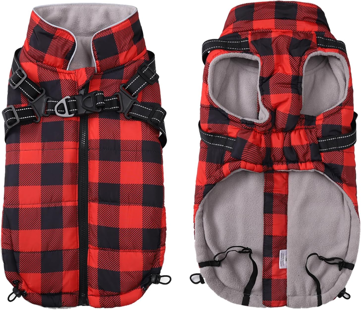 Brabtod Dog Winter Coat Dog Harness Jacket Plaid Pet