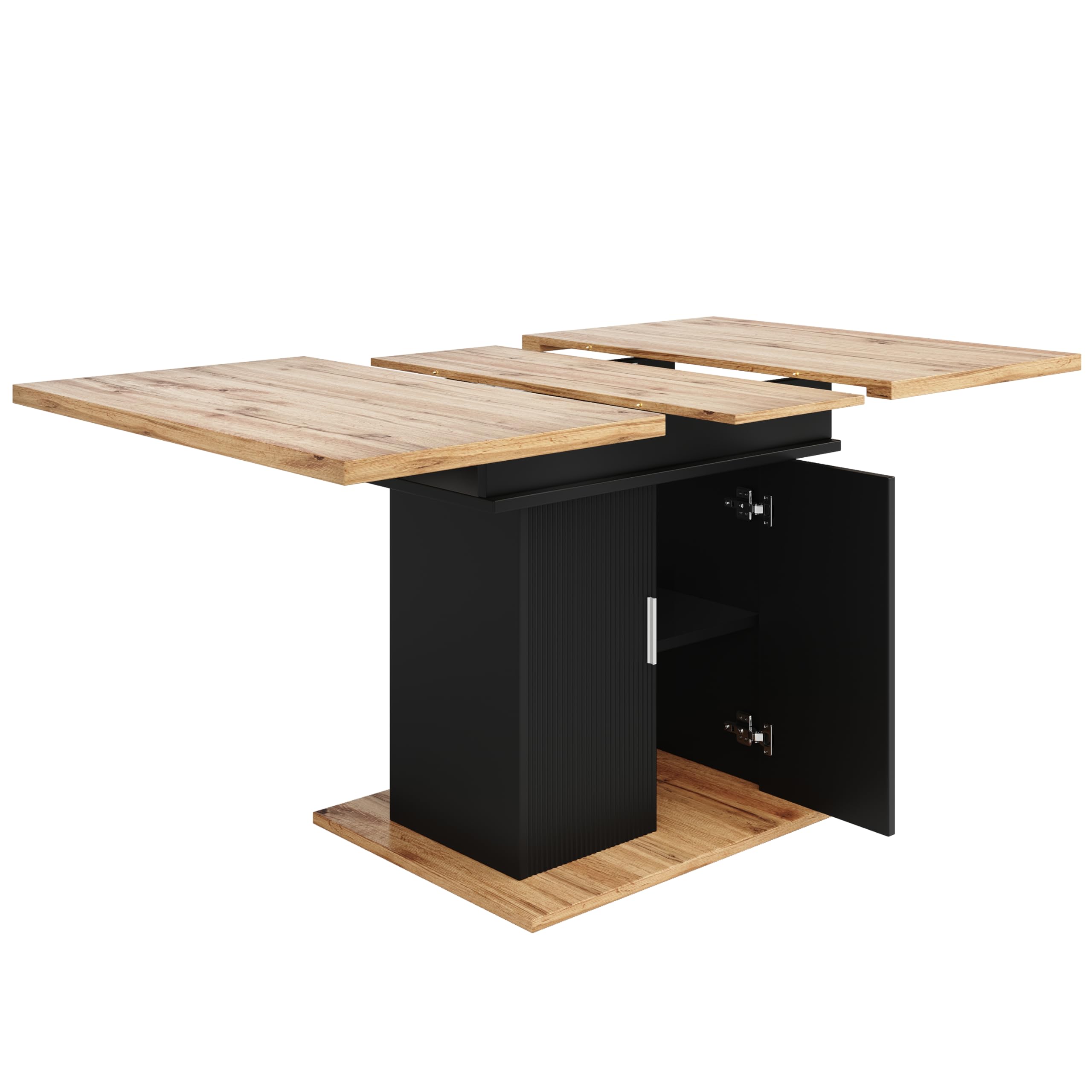 Tavolo da pranzo allungabile (140 x 70 cm), tavolo da cucina salvaspazio, tavolo da pranzo con tre ripiani, adatto per cucina e soggiorno, colore naturale + nero