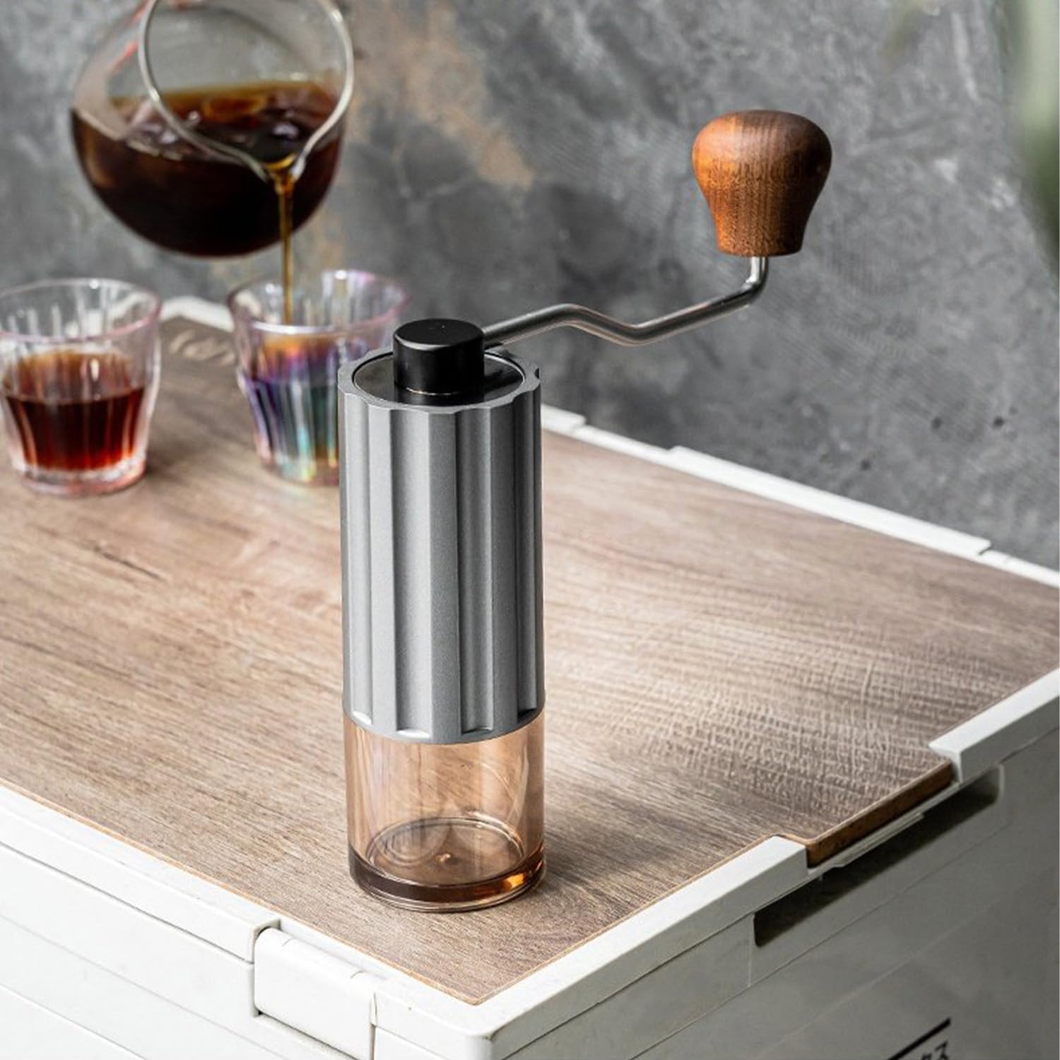 Manual Coffee Grinder, Stainless Steel Conical Burr, High Precision Adjustable Coffee Bean Grinder with Hand, Handheld Portable Grinder for Espresso, Camping, Travel and Home, Black (Black)