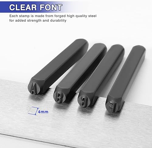 Miniatura 3 de OCR Juego de 36 sellos de letras de números de acero de 0.157 in (532 pulgadas) (A-Z, 0-9 y punzón, herramienta de bricolaje para imprimir metal,