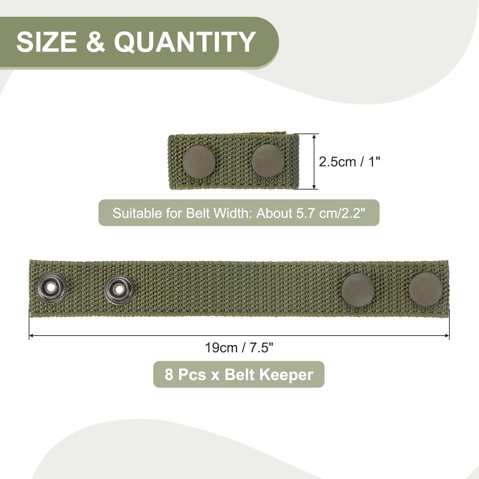 PATIKIL Nylon Belt Keepers, 8 Pcs Double Snaps Belt Keepers Nylon Webbing Loop Holder with Double Snaps for 2.2 Inch Wide Security Fixing, Green