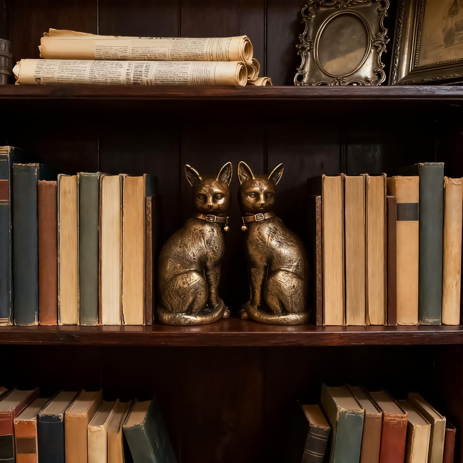 Sujetadores de libros con forma de gato para estantería Estatua retro con