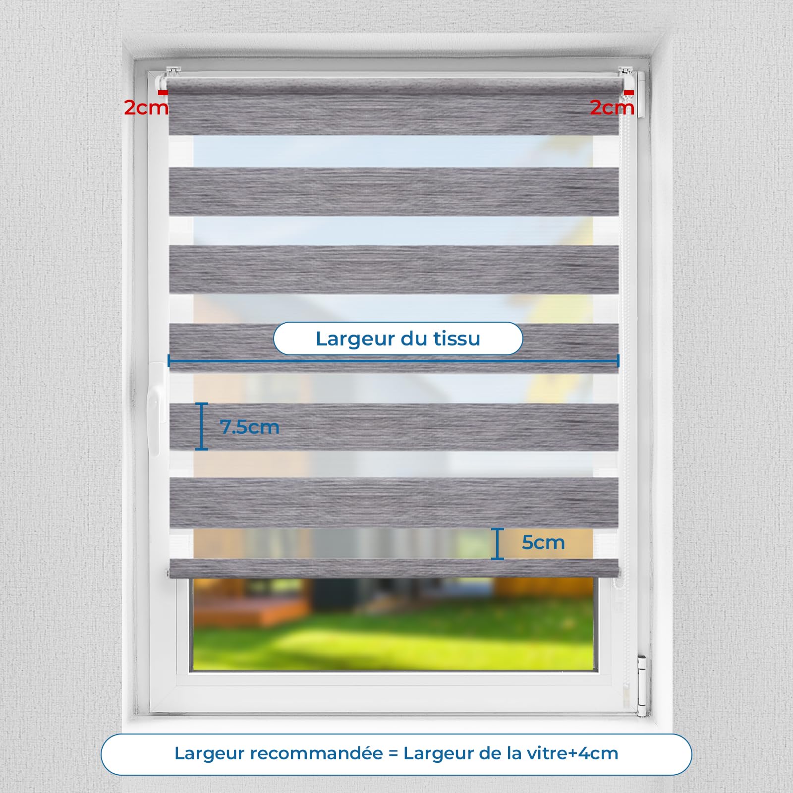 Magiea Store Enrouleur sans Perçage Jour Nuit, Double Tissu, Facile à Installer pour Fenêtre ou Porte, Protection Solaire Vie Privée, Marbre Gris, 45l x 150L cm(Largeur du Tissu 45 cm) - 4
