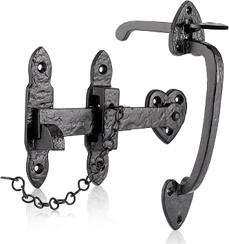 XFORT Smithy's Range Thumb Gate Latch Black Antique, Traditional Suffolk Latch, Cast Iron Gate Door Latch, Suitable for Shed and Gate Doors.