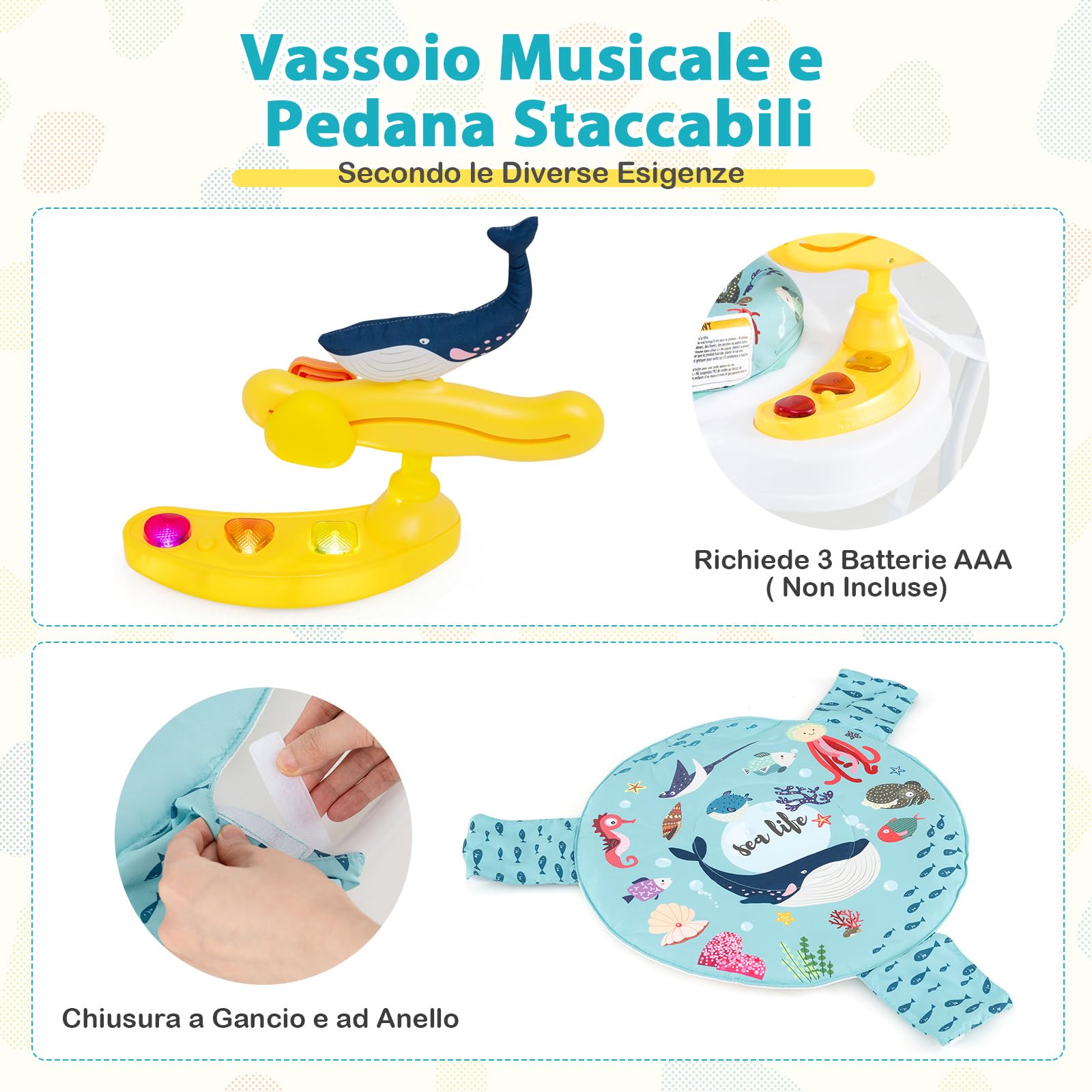 COSTWAY Jumperoo per Bambini, Centro Attività Saltella con Altezza Regolabile, Sedile Girevole 360°, Luci e Suoni, 6+ Mesi, Azzurro