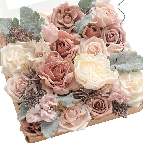 Ling's moment Artificial Pink Wedding Flowers Combo, Dusty Rose, Grand
