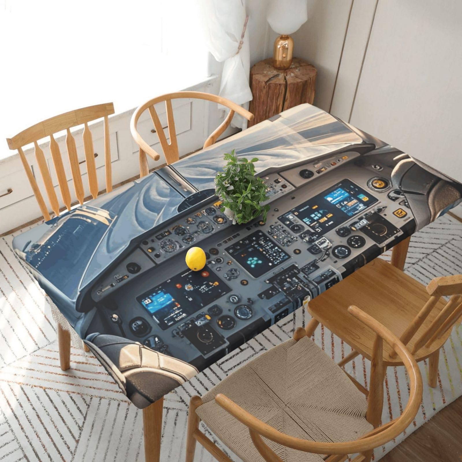 Fodpand Black Airplane Cockpit Spandex Fitted Tablecloth For 5 Foot Rectangle Tables,Waterproof Picnic Table Cover Stretch Table Cloth Washable Table Protector For Picnic, Camping, Outdoor