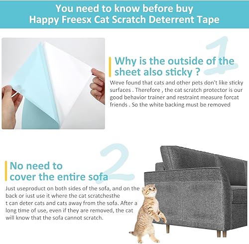 Miniatura 6 de Cinta disuasoria de arañazos para gatos, 16 protectores de muebles antiarañazos contra gatos, protectores de esquinas de sofá, patas adhesivas para