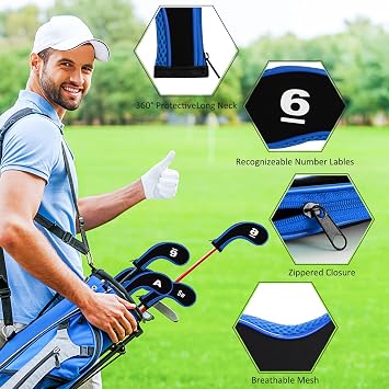 12 pieces Golf Head Covers, 3-9, Pw, Aw, Sw, Lw, Lw, Waterproof Zippered Golf Club Head Cover Protective Cover, Wedge Head Cover with Number Label Golf Accessory for Men Women