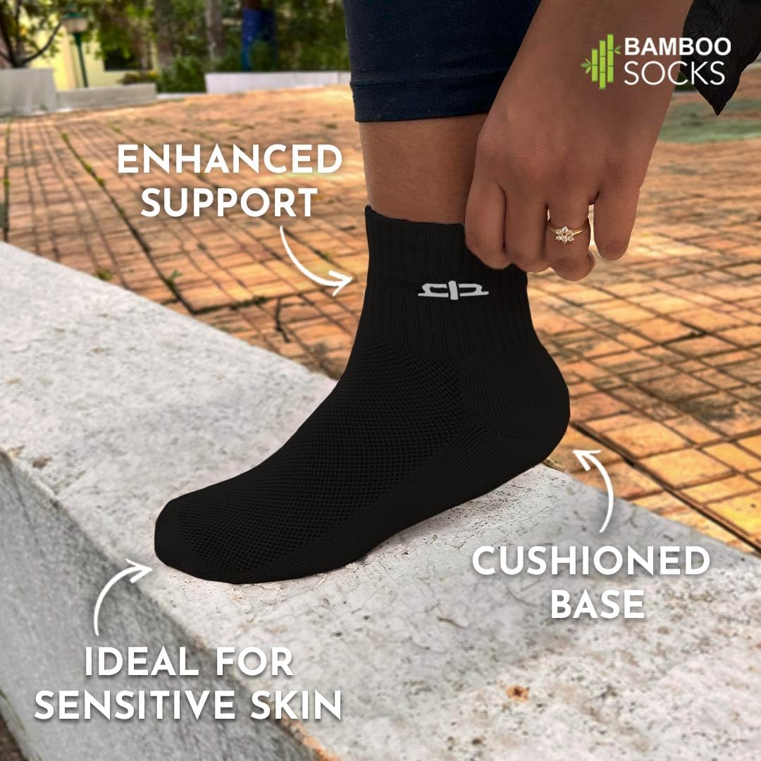 HEELIUM Bamboo Socks For Women | Quarter Length | 3X Softer Than Cotton Socks | Odour-Free & Breathable | Superior Comfort & Cushioned Base, Assorted 1