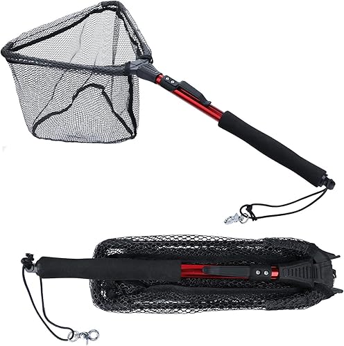 Sougayilang Red de pesca Red de aterrizaje de peces, poste telescópico plegable plegable con mango de EVA, malla de material de nailon duradero,