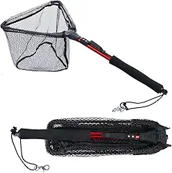 Sougayilang Rede de pesca para pouso de peixe, mastro telescópico dobrável dobrável com cabo de EVA, malha de material de nylon durável, captura ou liberação segura de peixes