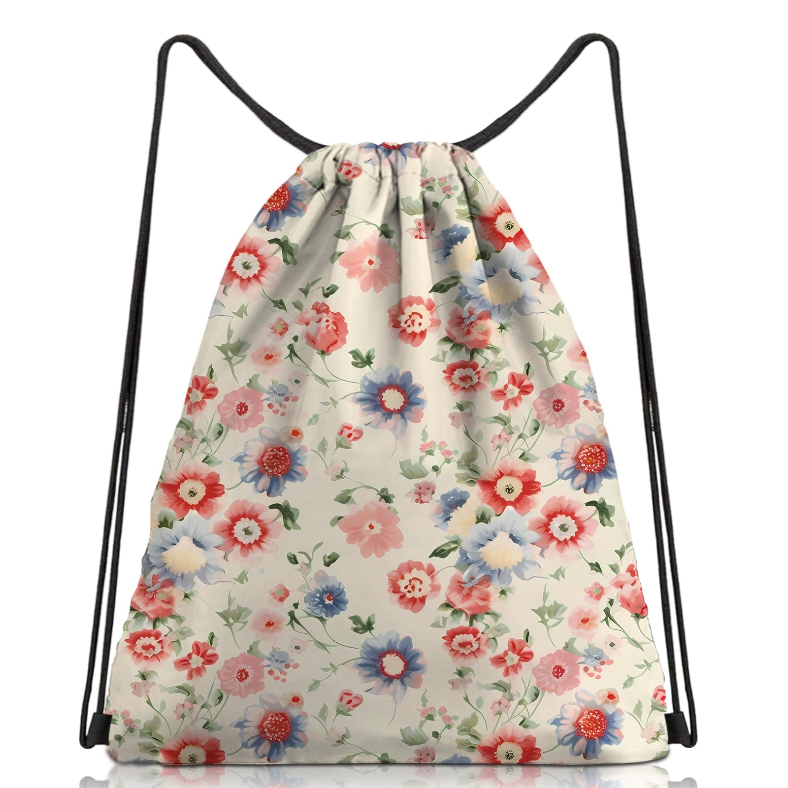 Zewurtuw Drawstring Backpack String Sports Bags for Swimming Waterproof Aesthetic Sackpack for Unisex Women Beach (13"×17")-Flowers 2