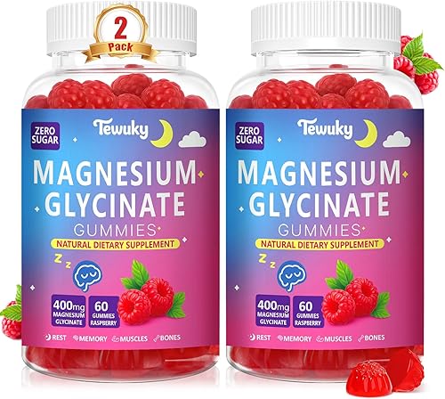 Miniatura 1 de Gomitas de glicinato de magnesio 400mg - Gomitas veganas sin azúcar para adultos y niños con vitamina D3, B6, C, CoQ10, colágeno, zinc - Apoyo para