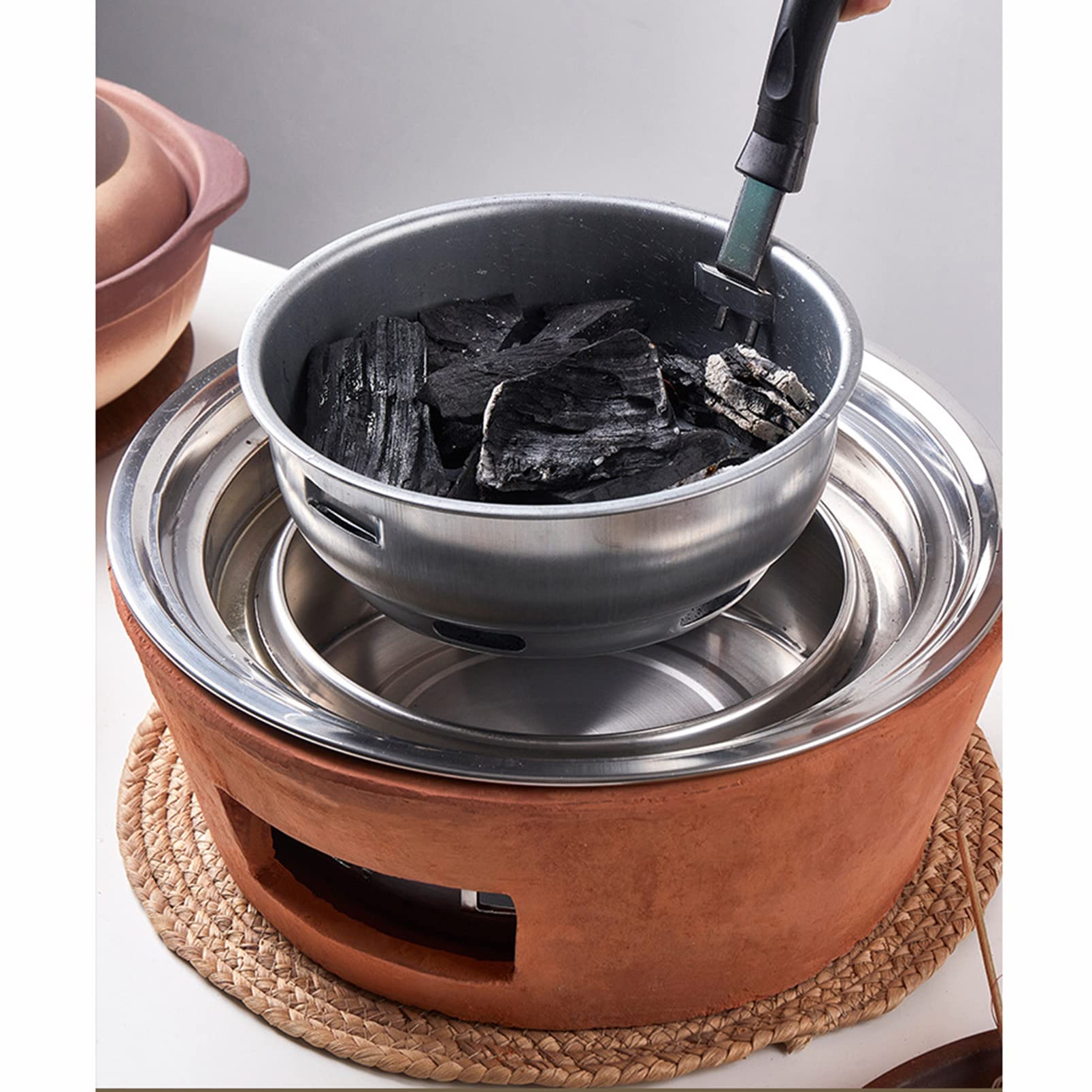 Griglia Portatile Hibachi Piccola Stufa a Carbone Griglia per Barbecue, Barbecue da Interno/da Campeggio Stufa ad Alcool Antiaderente, Stufa in Terracotta in Stile Giapponese con griglia in Rete Met