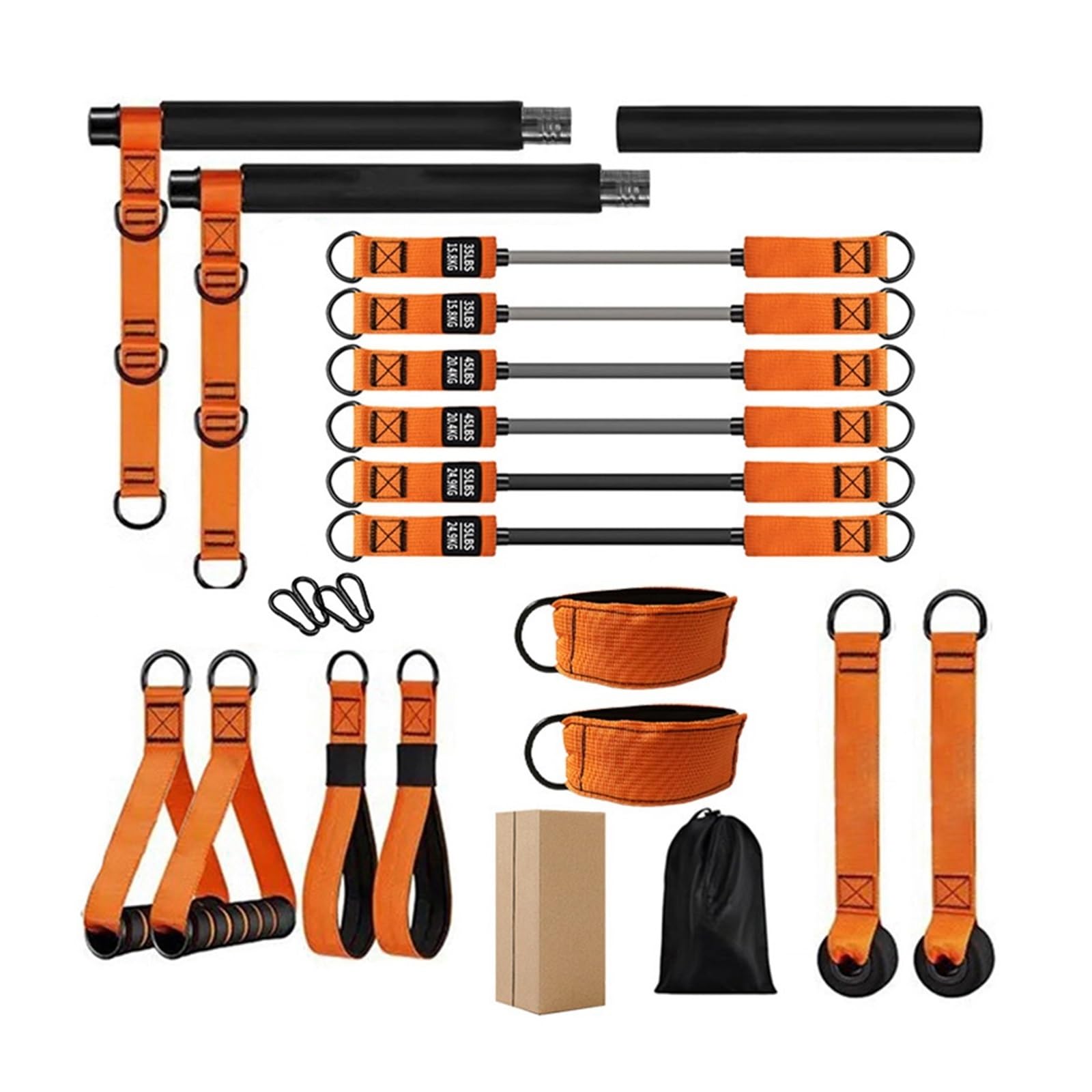 Pilates Stange mit Widerstandsbänder Fitness Set Zuhause | 20-200lbs einstellbar, 3-teilig tragbar, rutschfester Griff, Yoga Krafttraining, Damen Herren