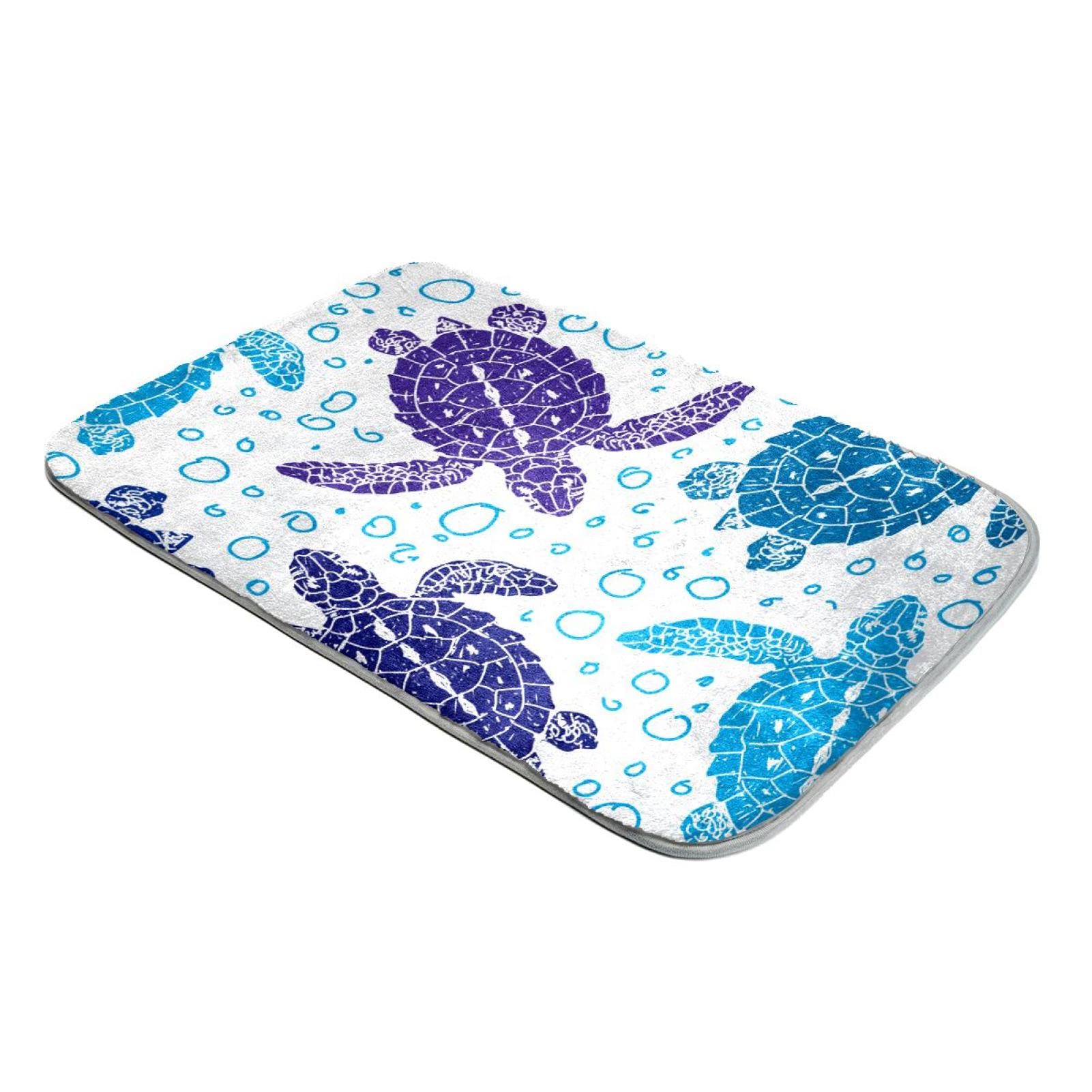 Tapis tortue marine ultra doux aquarelle bleu et violet en fausse fourrure
