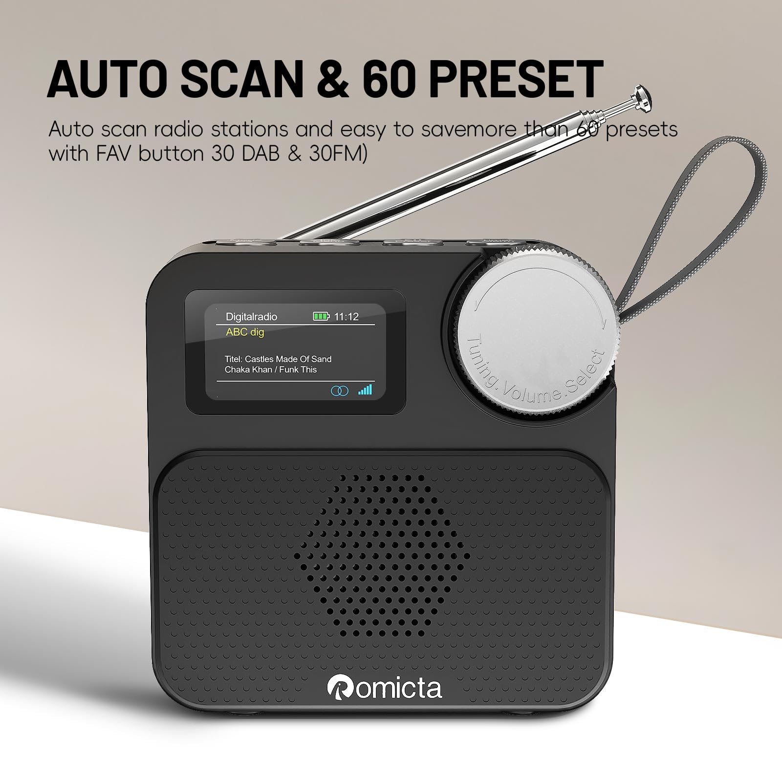 Romicta Radio DAB/DAB+ con Bluetooth 5.0, display a colori, slot per schede MicroSD, sveglia e timer, ricaricabile, ideale per casa e in viaggio