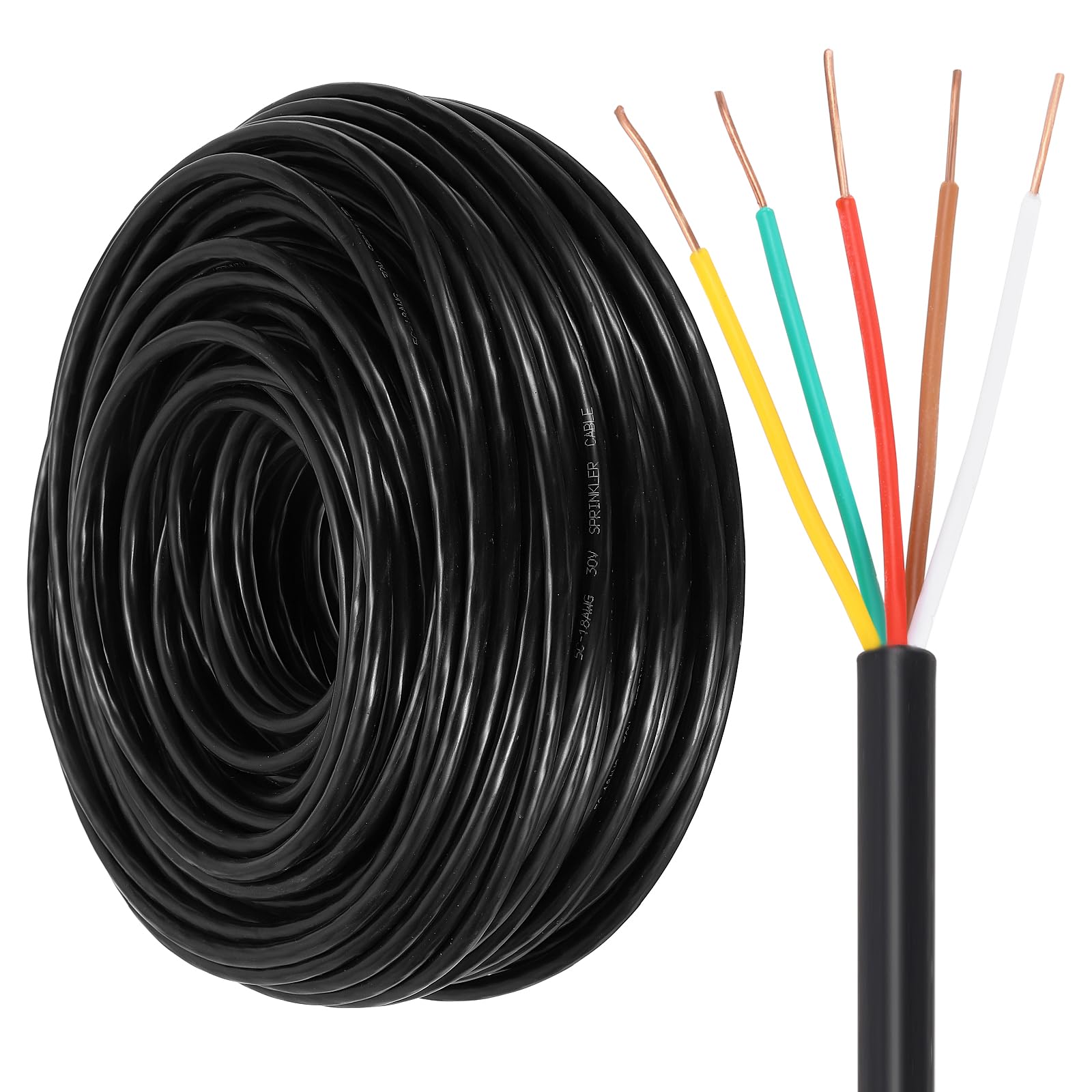 sourcing map 18/5 Sprinkler Wire, 120M/200ft 18 Gauge 5 Conductor Solid Irrigation Wire, PVC Jacket Sprinkler Cable for Underground Irrigation System, Field Central Control System, Thermostat