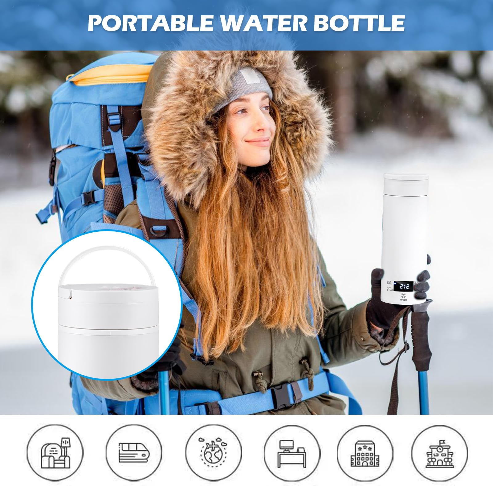 Hervidor de viaje pequeño, hervidor de agua de viaje de 500 ml, acero inoxidable 316, apagado automático, calentamiento rápido para té y café, compacto para viajes