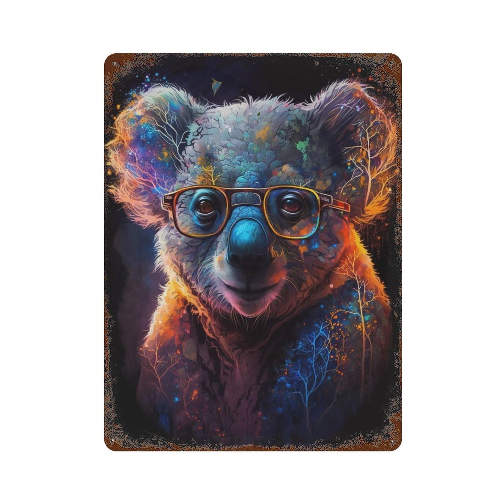 Colorful Koala Art Print Aged Metal Wall Plaque 15.7"x11.8", for Garage, Bar And Workshop Decor, Farmhouse Wall Decor