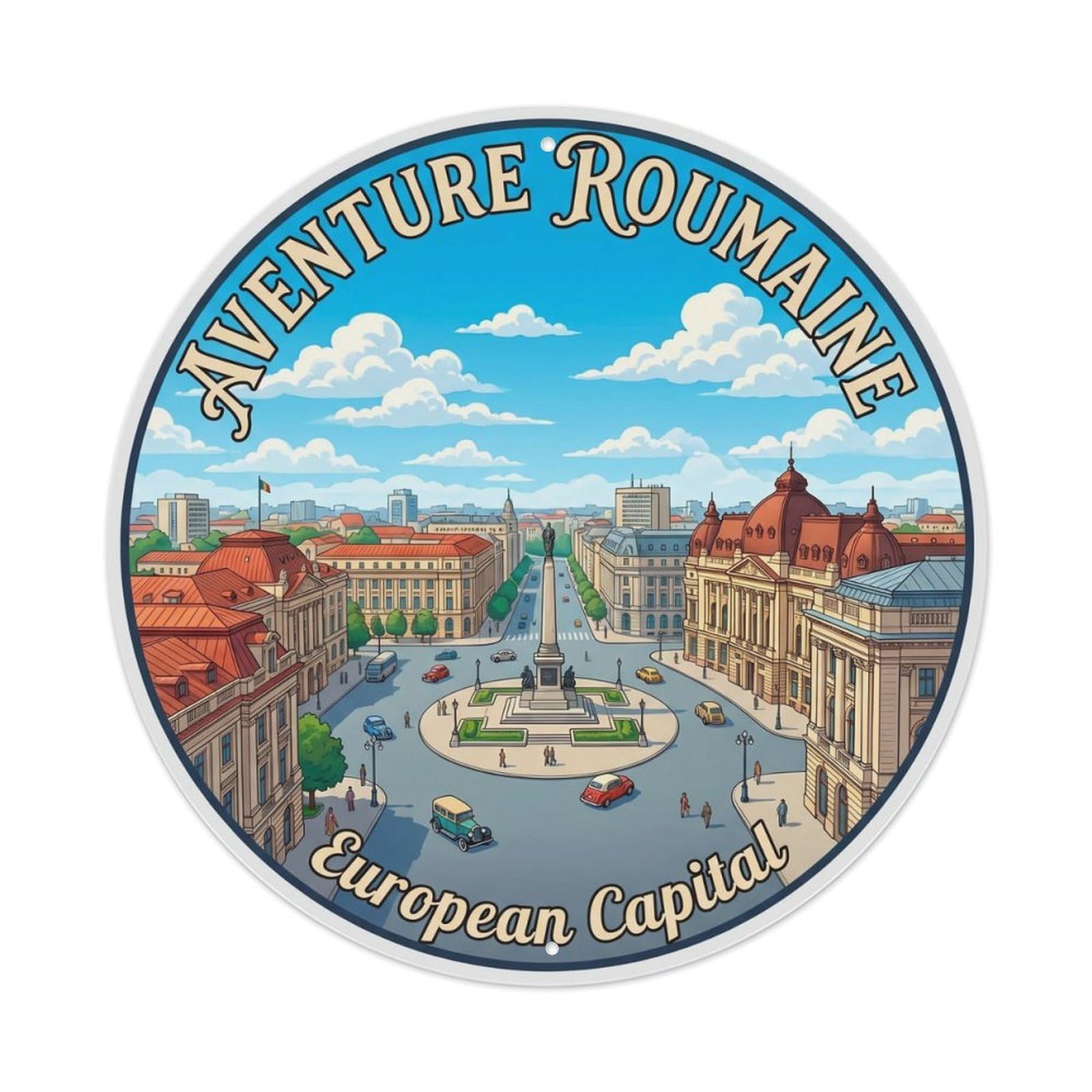 Vintage Travel Bucharest Square European Metal Tin Sign
