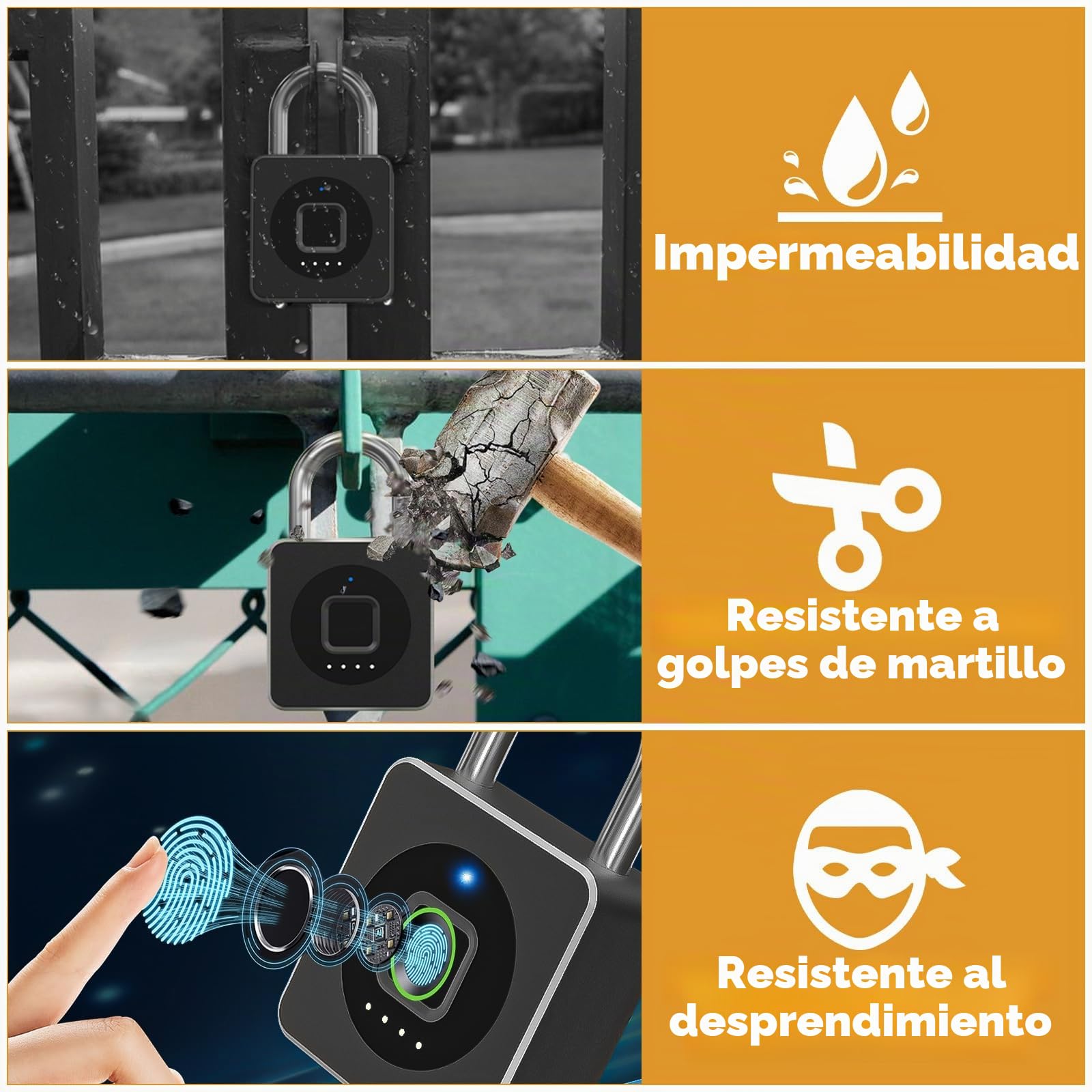 Anweller Candado de huellas dactilares, cerradura de huella digital, cerradura de taquilla, cerradura con huella digital y aplicación, candado resistente a la intemperie para taquillas, sótanos