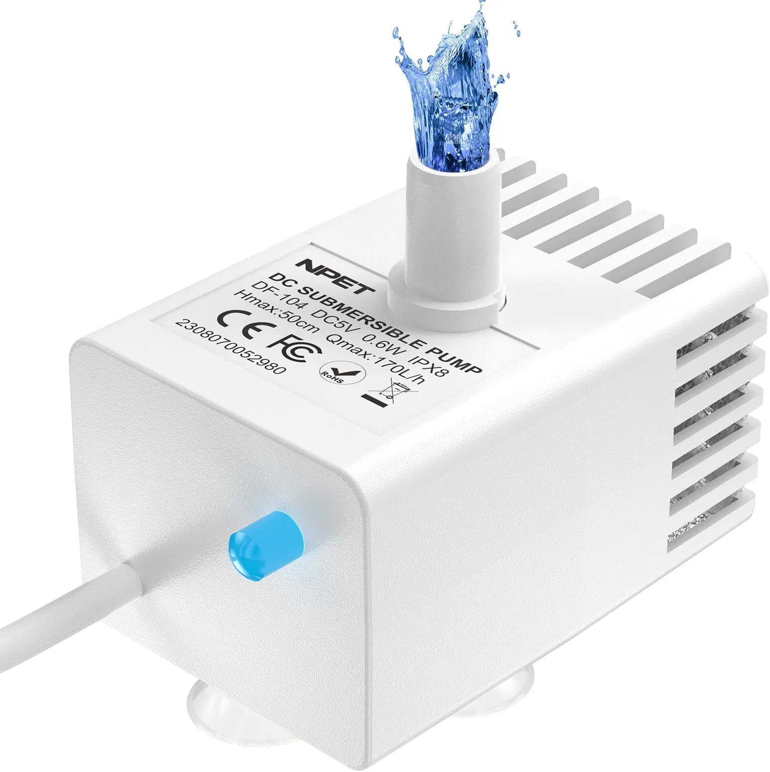 NPET Pet Water Fountain Auto Shut-Off Pump with LED Light for WF020/WF050 Cat Fountain