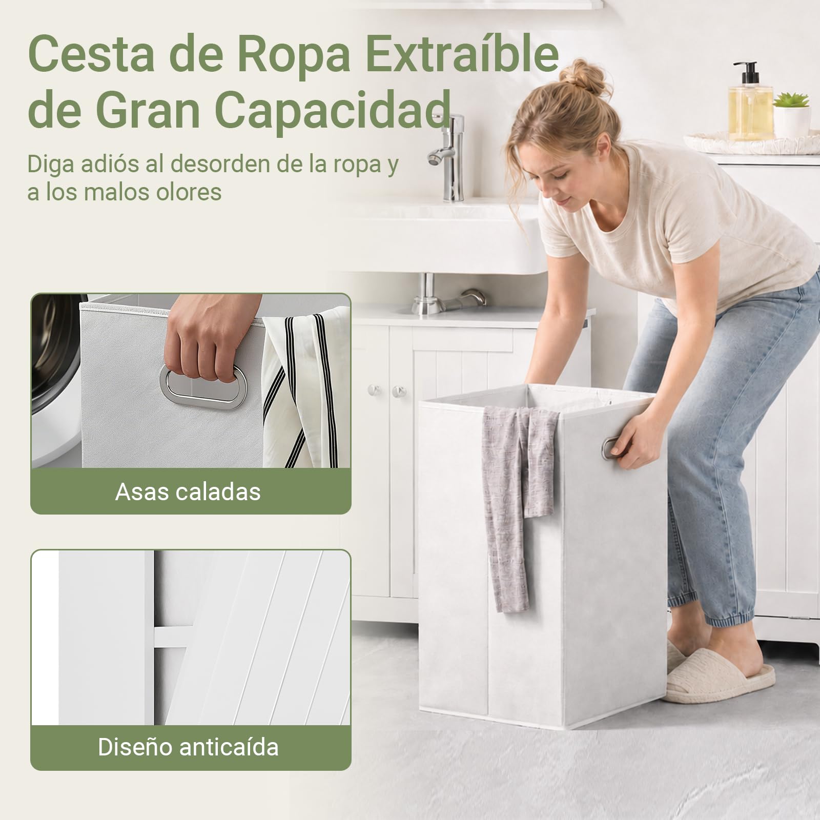 SoBuy Mueble Baño Auxiliar Estrecho con Cesta para Ropa - Armario Compacto con Cajón y Bolsa Extraíble para Lavado - Mueble Ropa Sucia Pequeños en MDF, Blanco, 40×90×38 cm, BZR21-W