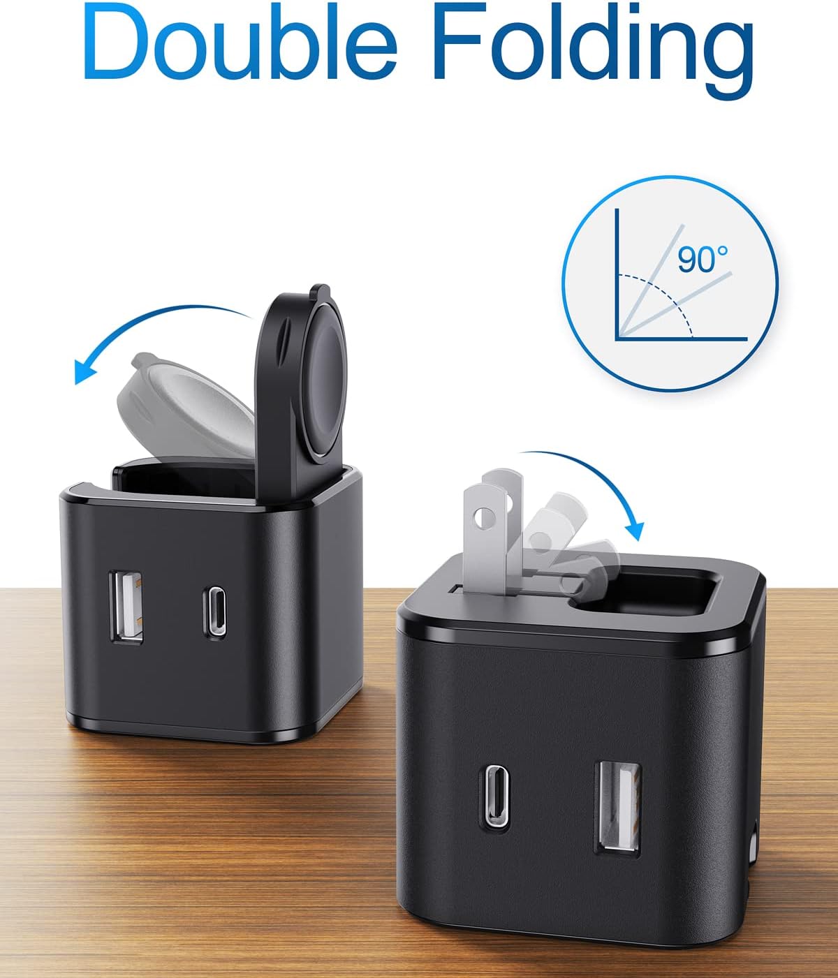 36W for Apple Charging Block with Built-in Watch Charger, Foldable PD Fast Charger Block for iPhone, Dual Ports Wall Charger Compatible with Apple Watch iPhone AirPods(Black) - Image 2